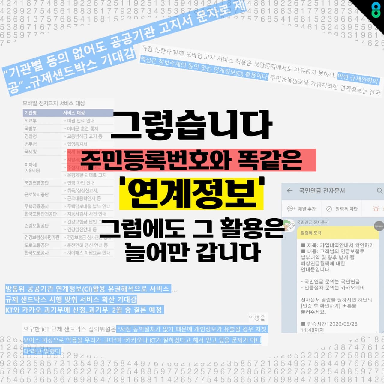 그렇습니다. 주민등록번호와 똑같은 '연계정보'. 그럼에도 그 활용은 늘어만 갑니다.